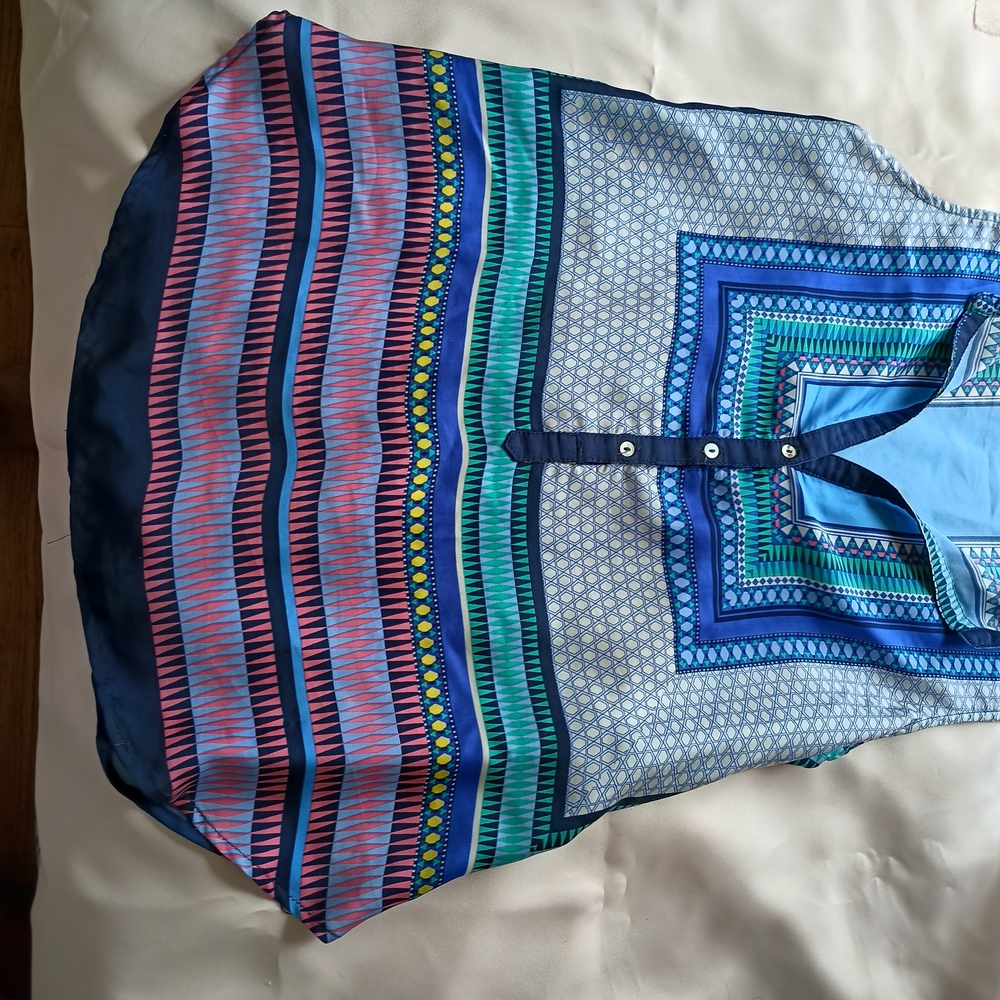 Brixon Ivy Blue and Green Blouse with Mandarin Collar